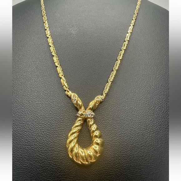 Attwood & Sawyer Jewelry - Vintage Attwood & Sawyer A&S Gold Tone Rope Pendant Necklace Rhinestone UK FLAWS